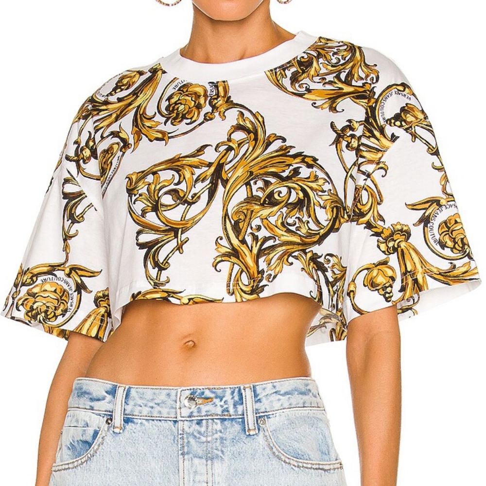 Versace couture garland tee in white and gold